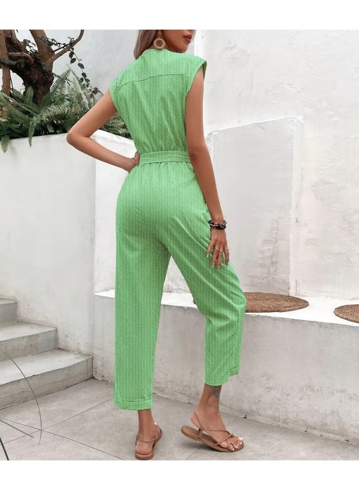 Barbora جمبسوت نسائي بدون أكمام بياقة على شكل V مزود بأزرار فردية من الكتان LN28HAKI4 - Image 1